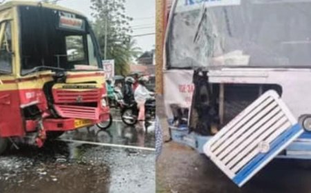 കെഎസ്ആർടിസി ബസുകൾ തമ്മിൽ കൂട്ടിയിടിച്ച് അപകടം; ഡ്രൈവർക്കും രണ്ട് യാത്രക്കാർക്കും പരിക്കേറ്റു