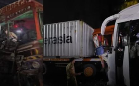 പൊലീസുകാർ സഞ്ചരിച്ച ബസ് കണ്ടെയ്‌നർ ലോറിയുമായി കൂട്ടിയിടിച്ചു, നിരവധി പേർക്ക് പരിക്ക്