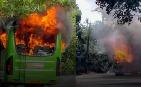 സിഎൻജി നാല് സിലിണ്ടറും കാലി, ഡീസലിൽ ഓടിക്കൊണ്ടിരിക്കെ കോഴിക്കോട് സ്വകാര്യ ബസിന് തീപിടിച്ചു; ആളപായമില്ല