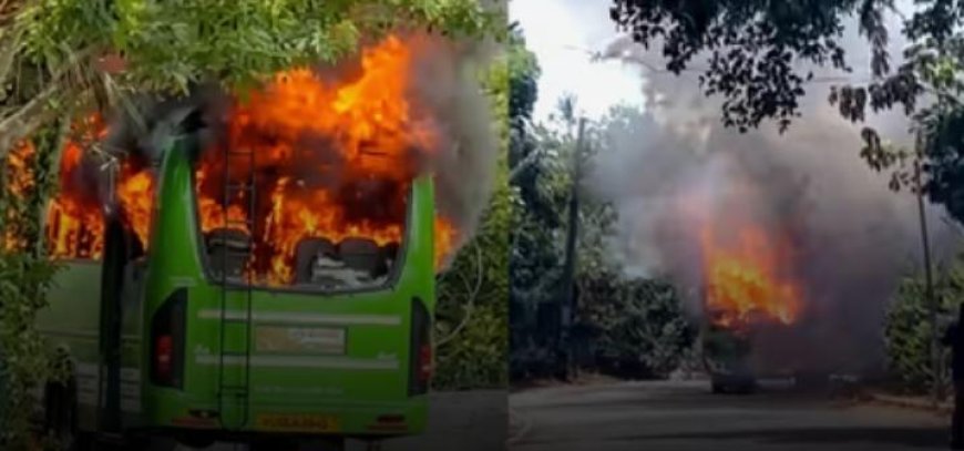 സിഎൻജി നാല് സിലിണ്ടറും കാലി, ഡീസലിൽ ഓടിക്കൊണ്ടിരിക്കെ കോഴിക്കോട് സ്വകാര്യ ബസിന് തീപിടിച്ചു; ആളപായമില്ല